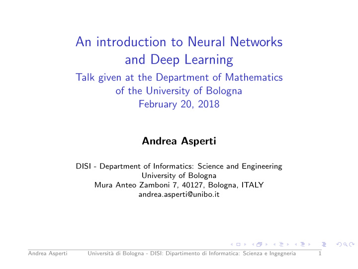 an introduction to neural networks and deep learning