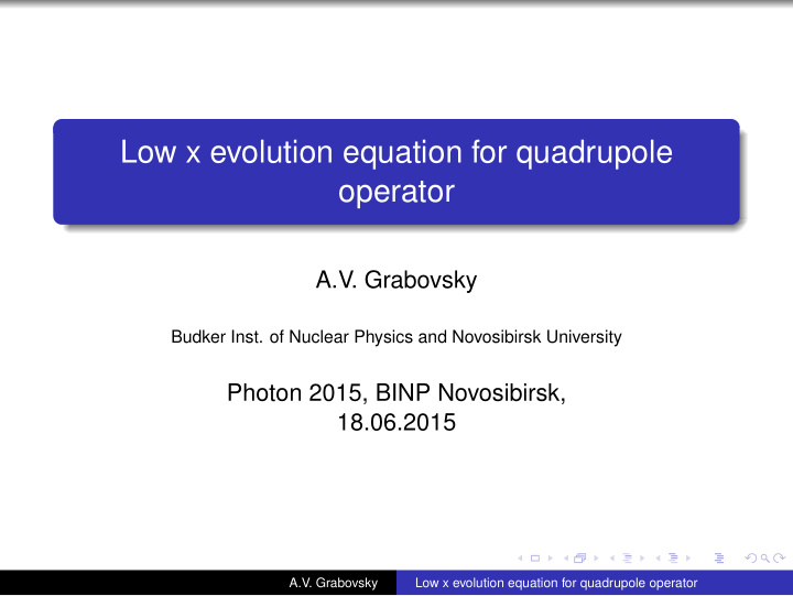 low x evolution equation for quadrupole operator