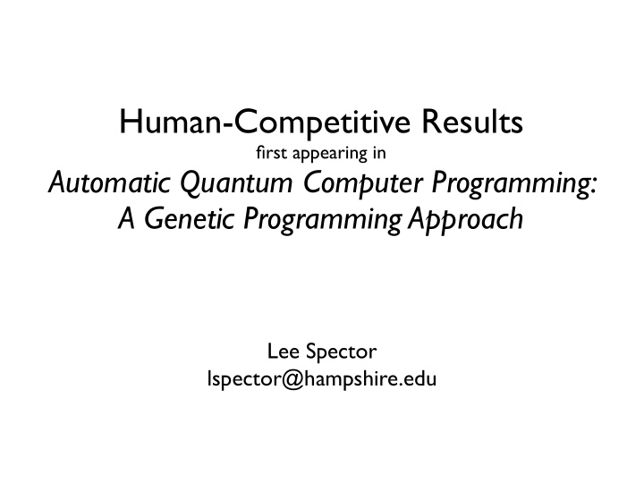 human competitive results