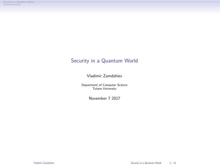 security in a quantum world