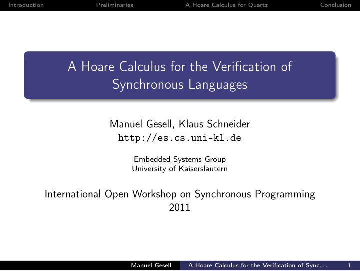 a hoare calculus for the verification of synchronous