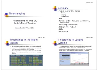 Summary n Typical uses for time stamps n Alarms  Timestamping n Logging n Post Mortem n GPS