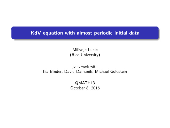 kdv equation with almost periodic initial data
