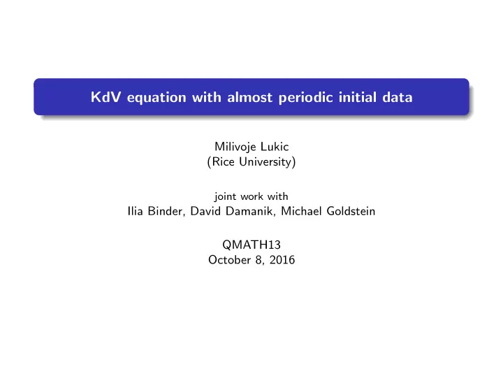 kdv equation with almost periodic initial data