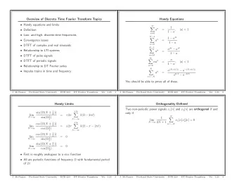 Overview of Discrete-Time Fourier Transform Topics  Handy Equations  Handy equations and limits