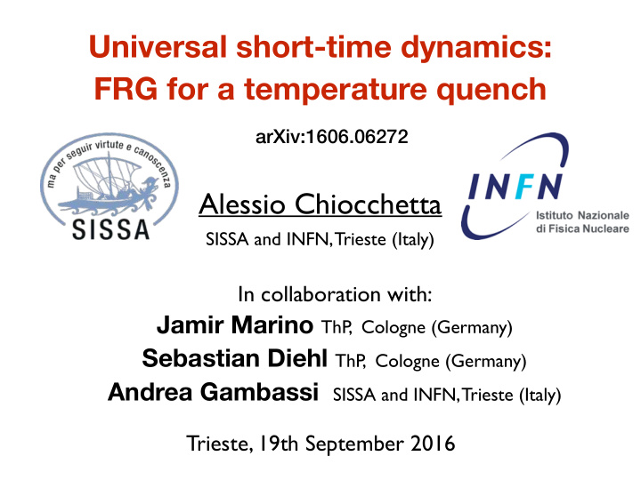 universal short time dynamics frg for a temperature quench