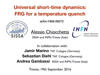 Universal short-time dynamics:  FRG for a temperature quench  arXiv:1606.06272  Alessio Chiocchetta