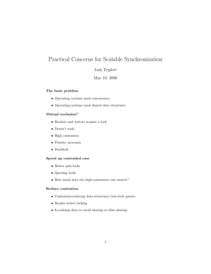 practical concerns for scalable synchronization