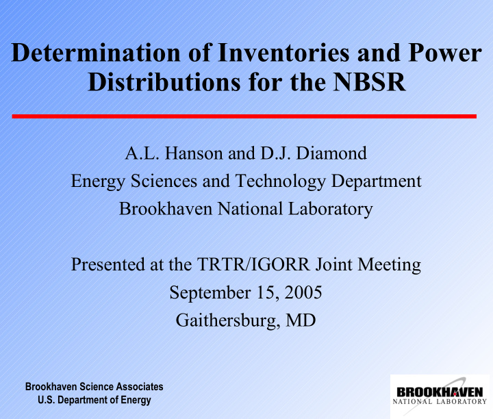 determination of inventories and power distributions for