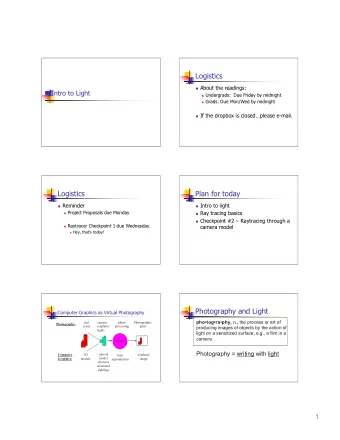 Logistics  About the readings:  Intro to Light  Undergrads:  Due Friday by midnight