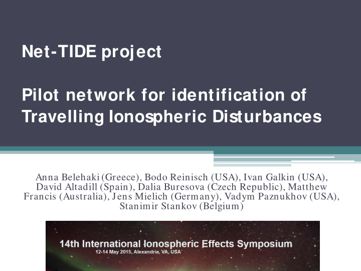 net tide project pilot network for identification of
