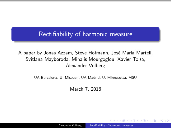 rectifiability of harmonic measure