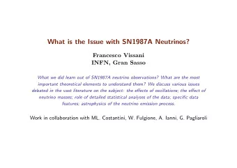 What is the Issue with SN1987A Neutrinos?  Francesco Vissani  INFN, Gran Sasso  What we did learn