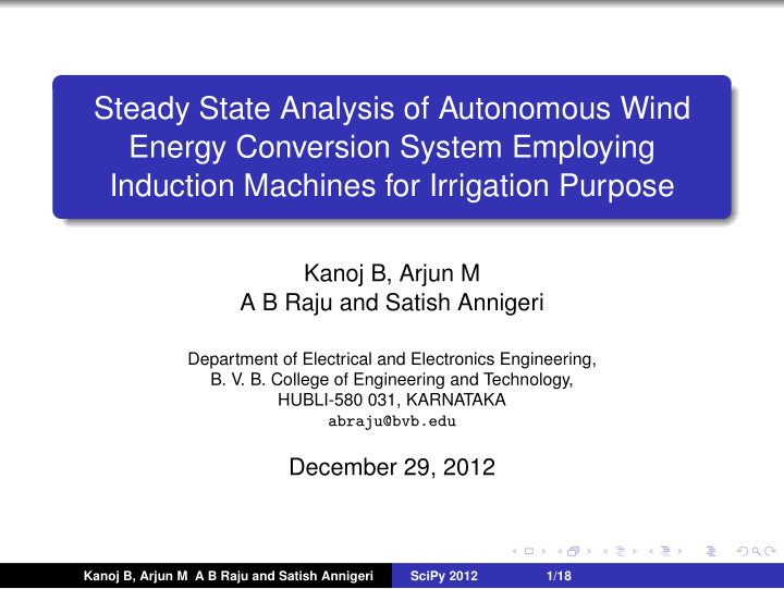 steady state analysis of autonomous wind energy