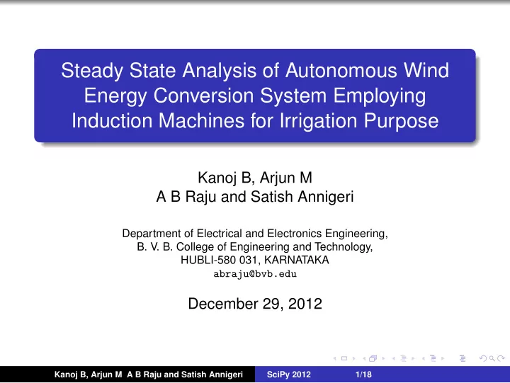 steady state analysis of autonomous wind energy