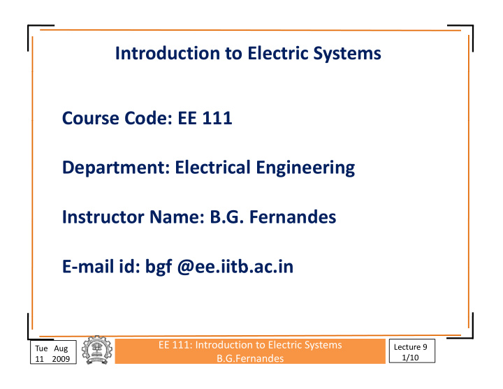 introduction to electric systems course code ee 111