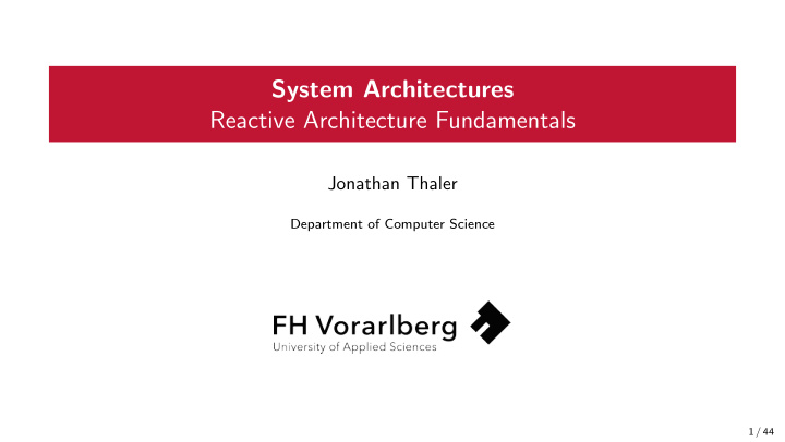 system architectures reactive architecture fundamentals