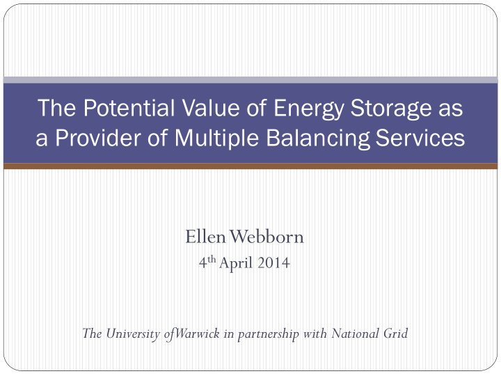 the potential value of energy storage as