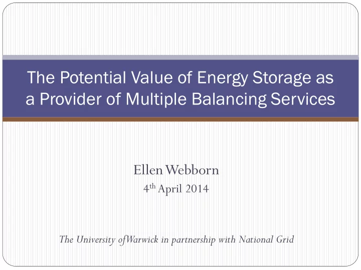the potential value of energy storage as