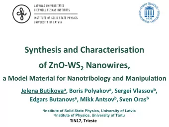 Synthesis and Characterisation  Characterisation  Synthesis and of ZnO-WS 2  Nanowires,  of ZnO-WS