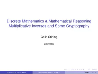 Discrete Mathematics &amp; Mathematical Reasoning  Multiplicative Inverses and Some Cryptography