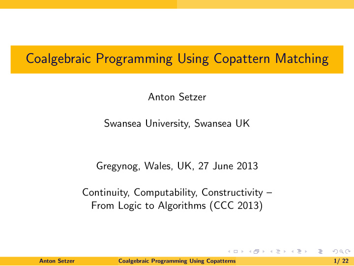 coalgebraic programming using copattern matching