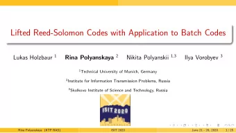 Lifted Reed-Solomon Codes with Application to Batch Codes Lukas Holzbaur 1 Rina Polyanskaya 2