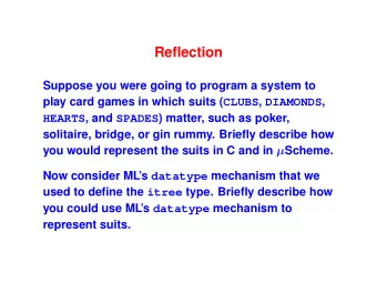 Reflection  Suppose you were going to program a system to play card games in which suits ( CLUBS ,
