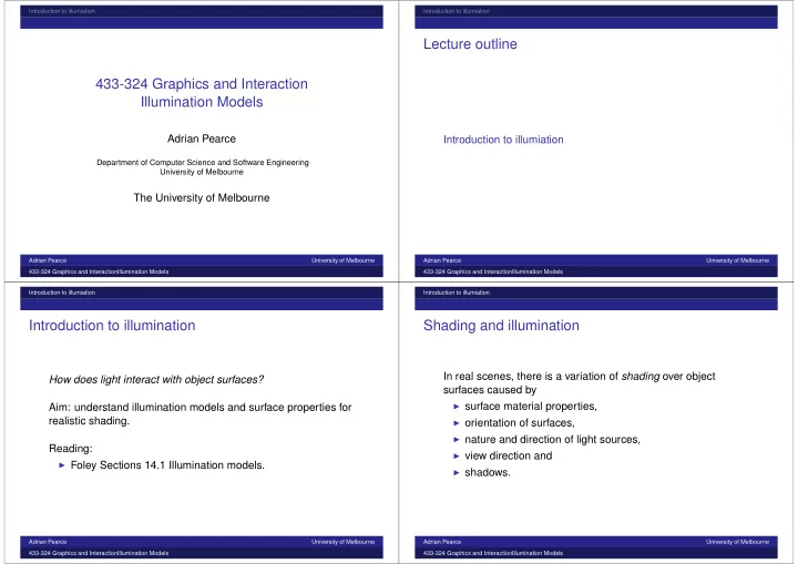 lecture outline 433 324 graphics and interaction