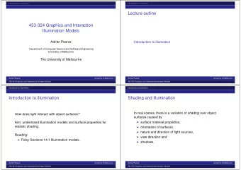 Lecture outline  433-324 Graphics and Interaction  Illumination Models  Adrian Pearce  Introduction