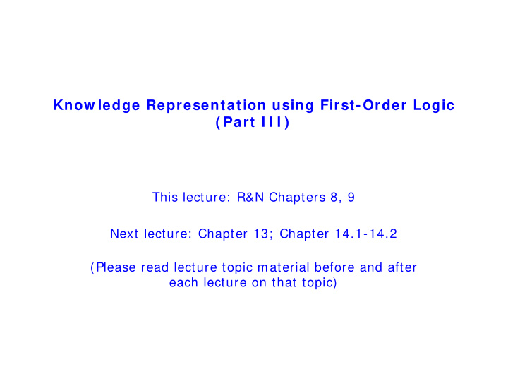 know ledge representation using first order logic part i