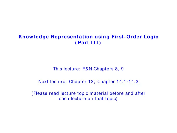 know ledge representation using first order logic part i
