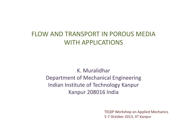 flow and transport in porous media flow and transport in