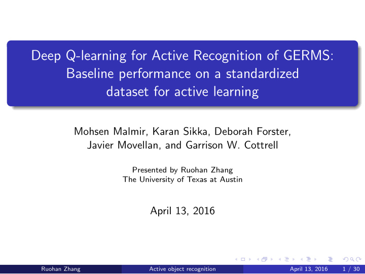 deep q learning for active recognition of germs baseline
