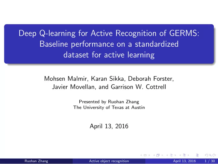 deep q learning for active recognition of germs baseline