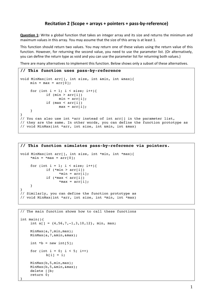 recitation 2 scope arrays pointers pass by reference