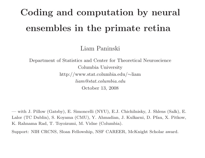 coding and computation by neural ensembles in the primate