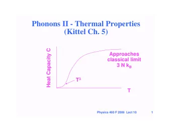 Phonons II - Thermal Properties  (Kittel Ch. 5)  Heat Capacity C  Approaches  classical limit 3 N k
