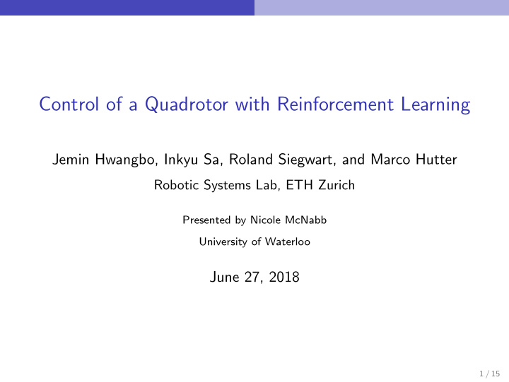control of a quadrotor with reinforcement learning