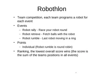 Robothlon    Team competition, each team programs a robot for  each event    Events  Robot
