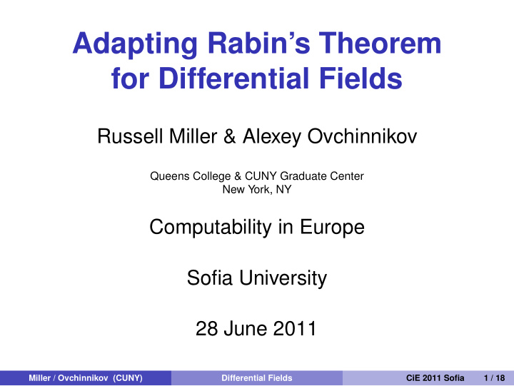 adapting rabin s theorem for differential fields