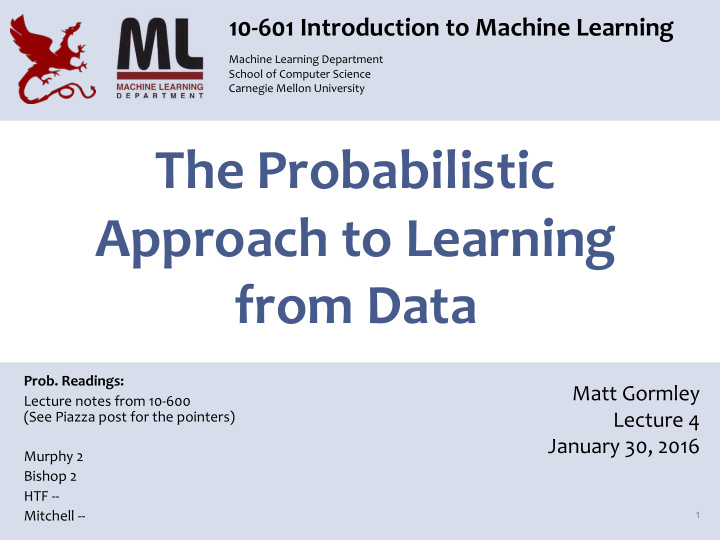 the probabilistic approach to learning from data