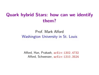 Quark hybrid Stars: how can we identify  them?  Prof. Mark Alford  Washington University in St.