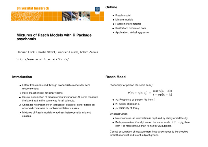 mixtures of rasch models with r package psychomix