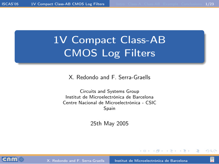1v compact class ab cmos log filters