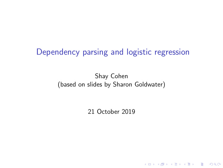 dependency parsing and logistic regression
