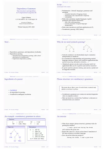 Dependency Grammars  Dependency grammars  . ltekin,  SfS / University of Tbingen  WS