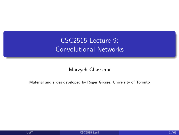 csc2515 lecture 9 convolutional networks