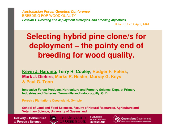 selecting hybrid pine clone s for deployment the pointy