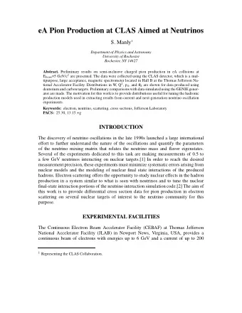 eA Pion Production at CLAS Aimed at Neutrinos S. Manly 1  Department of Physics and Astronomy